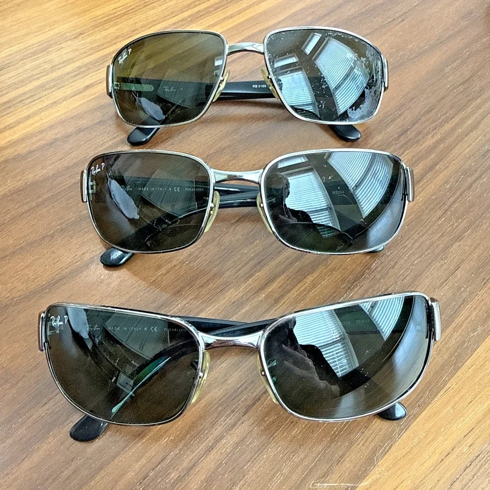 Ray-Ban (1) RB 3189 Leather II & (2) RB 3215 Sunglass Black FRAMES ITALY -3 PAIR